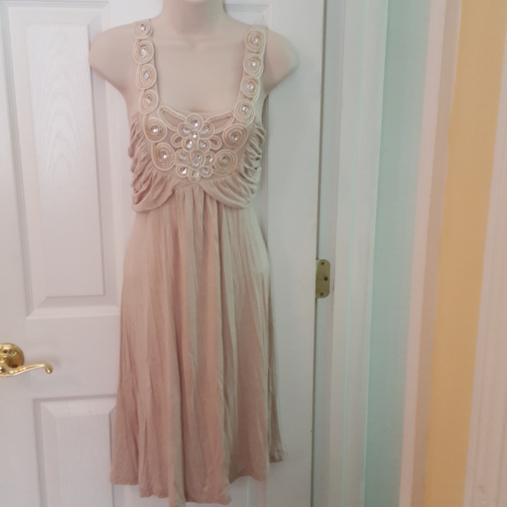 Dating clothing beige jeweled dress